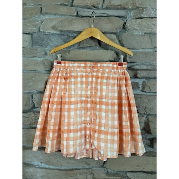 Urban Outfitters Orange Gingham Pleated Skirt Size M Button Front NWT - Picture 1 of 11